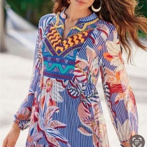 SOFT SURROUNDINGS Sheer Tory Tunic Shirt Size Medium - Picture 3 of 9